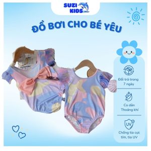 Bộ Đồ Bơi Bé Gái Thiên Thần Pastel Cánh Tiên – Kèm Nơ Hồng Xinh Xắn