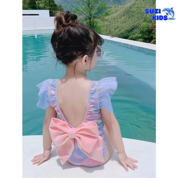 Bộ Đồ Bơi Bé Gái Thiên Thần Pastel Cánh Tiên – Kèm Nơ Hồng Xinh Xắn - Hình ảnh 3