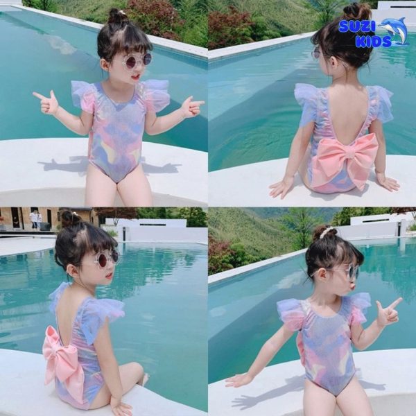 Bộ Đồ Bơi Bé Gái Thiên Thần Pastel Cánh Tiên – Kèm Nơ Hồng Xinh Xắn - Hình ảnh 4