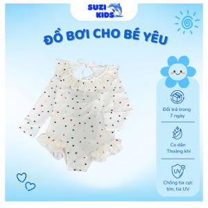 Đồ bơi bé gái liền thân tay dài chống nắng hình tim - SUZI KIDS