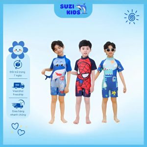 Bộ đồ bơi cho bé trai liền thân khủng long người nhện đáng yêu