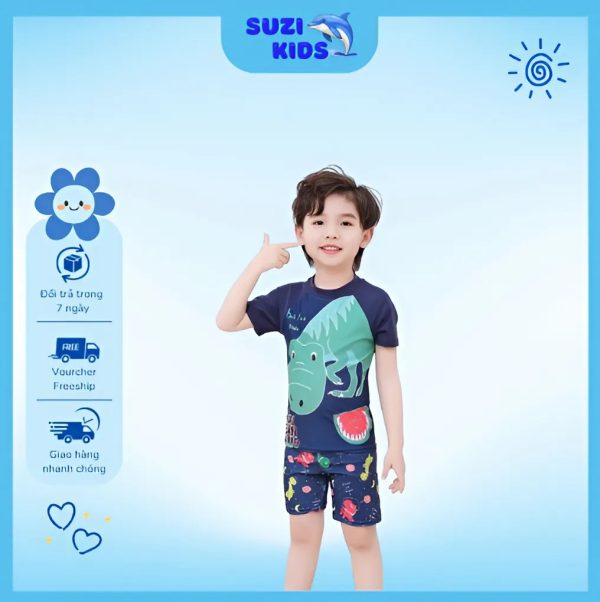 Bộ đồ bơi cho bé trai liền thân khủng long người nhện đáng yêu - Hình ảnh 4