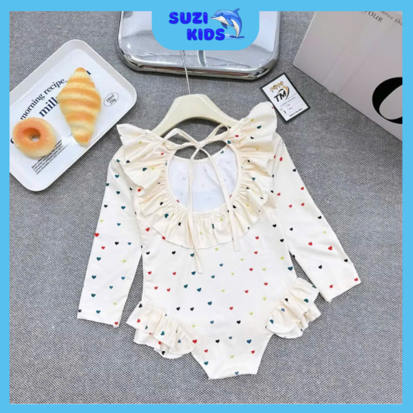 Đồ bơi bé gái liền thân tay dài chống nắng hình tim - SUZI KIDS - Hình ảnh 2