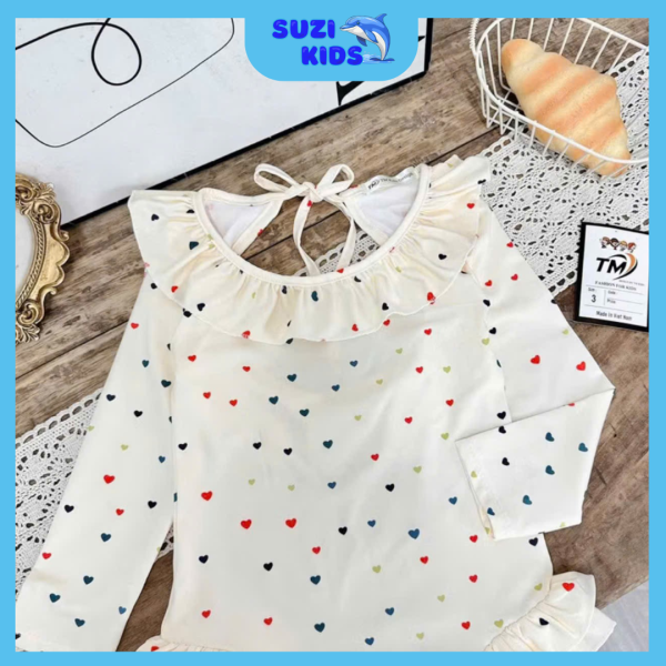 Đồ bơi bé gái liền thân tay dài chống nắng hình tim - SUZI KIDS - Hình ảnh 3