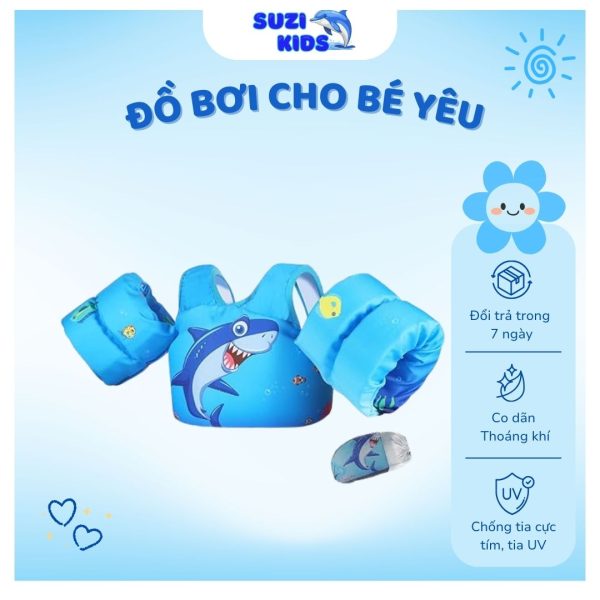 Áo phao bơi cho bé họa tiết khủng long & Cá mập vui nhộn