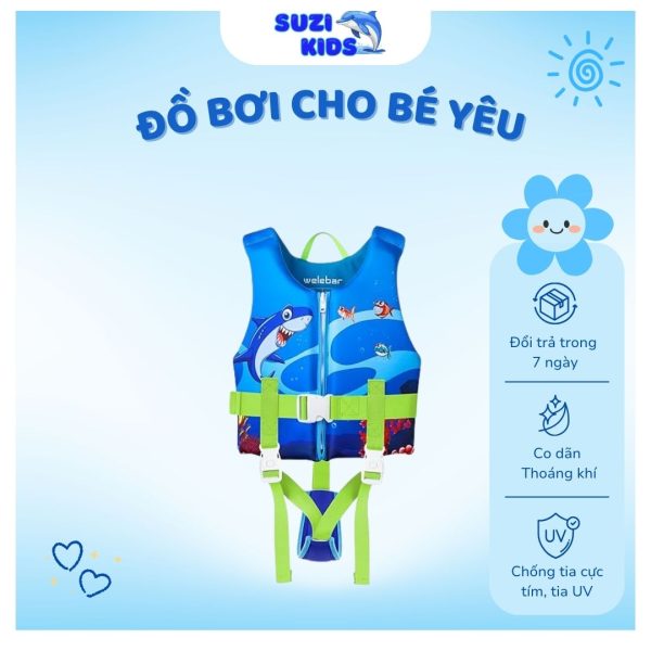 Áo phao bơi cho bé họa tiết cá mập có qoai
