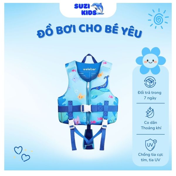 Áo phao bơi cho bé họa tiết cá mập & cá voi có qoai