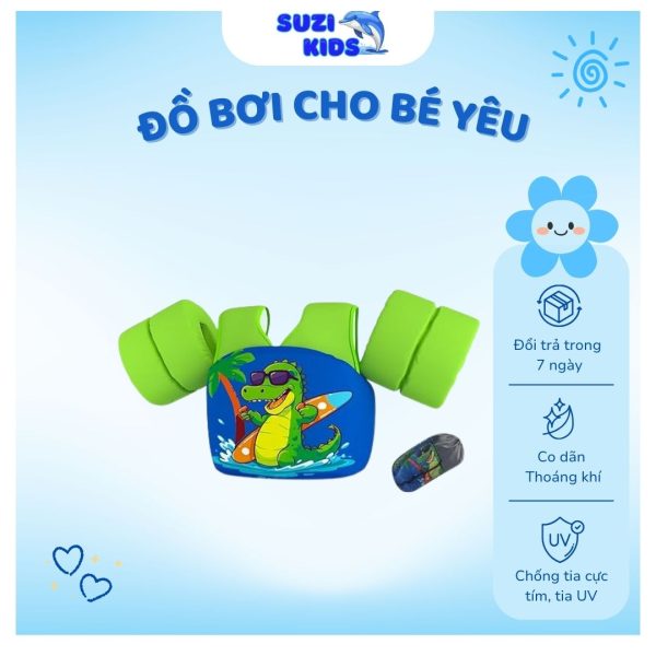Áo phao bơi cho bé họa tiết khủng long vui nhộn